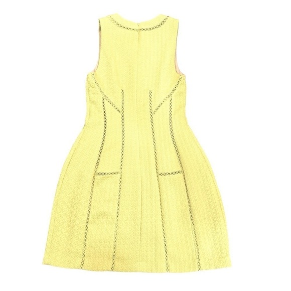Rebecca‎ Taylor Cocktail Mini Dress Yellow Chartreuse Ladder Stitch Sleeveless 2 - Picture 3 of 12